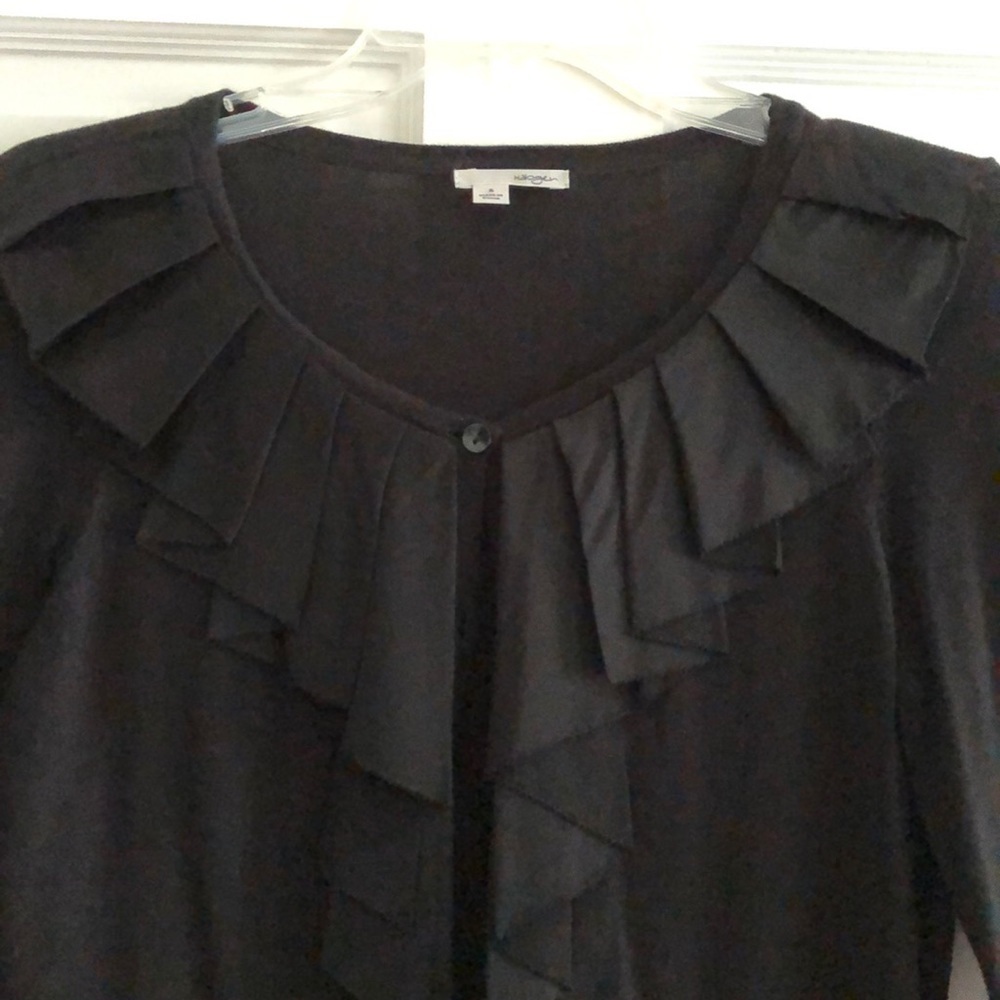 Women’s Halogen Black Small Long Sleeve sweater ruffle Holiday Elegant